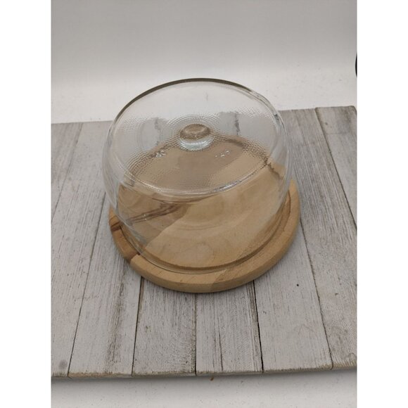 Glass Food Storage Serving Bowl 6" w/ Natural Wood Serving Tray Lid 1749 Cheese - Picture 5 of 6